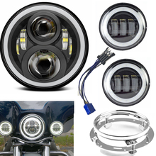 7"Inch Black LED Round moto Headlight + 4.5 Inch LED Passing Lamps Fog Lights For Yamaha V star 650 Classic 2024 - buy cheap