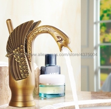 NEW Antique Brass Bathroom Faucet Single Handle Swan Faucet Deck Mounted Sink Mixer Tap Nnf087 2024 - buy cheap