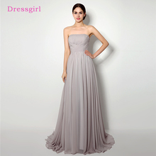 Silver Cheap Bridesmaid Dresses Under 50 A-line Strapless Chiffon Pleated Long Wedding Party Dresses 2024 - buy cheap