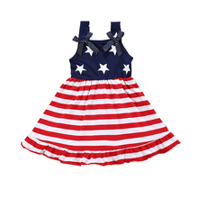 Vestido de moda para niñas pequeñas, a rayas, estrellas de bandera americana, verano, fiesta, lentes de sol y vestido de princesa 0-3T 2024 - compra barato