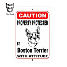 EARLFAMILY 12cm X 8cm Car Styling Waterproof Property Protected By Boston Terrier Dog Breed With Attitude Metal Sign Car Sticker 2024 - buy cheap