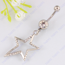 Belly bar dangle Five-pointed star body piercing jewelry Navel ring belly button ring 14G 316L surgical steel bar Nickel-free 2024 - buy cheap