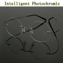 Фотохромные солнцезащитные очки для близорукости ультралегкие титановые круглые очки без оправы для близоруких по рецепту Gafas 2024 - купить недорого