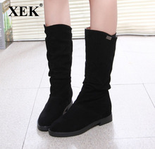 XEK 2018 Autumn and winter suede boots flat with internal high boots flat bottom matte leather tube women's boots ZLL201 2024 - buy cheap