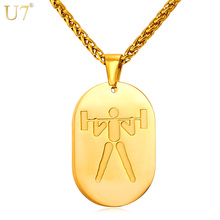 U7 New Dog Tags Necklace For Men Sporty Gold Color Stainless Steel Jewelry Strokes of Weightlifting Pendant & Necklace P839 2024 - buy cheap