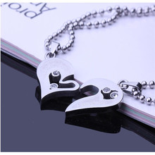 2 Pcs Love Heart Necklace Chain One-minded Couple Necklace Jewelry Rhinestone Pendant Necklace Women Men 2024 - buy cheap