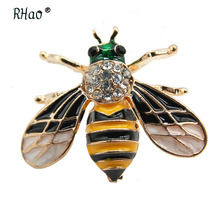 Broche de abelha voadora rhao, cabeça verde, asas pretas, abelha, insetos, pinos esmaltados, strass, broches de animais para mulheres, corsage 2024 - compre barato