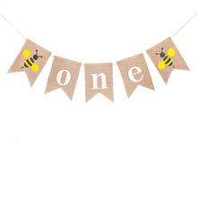 Baby First Year Birthday Party Banner Bee Lion Animals ONE Fox Burlap Garland Bunting 2024 - buy cheap