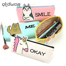 Animal Unicorn Pencil Case School Supplies Stationery Gift Students Cute Canvas Pencil Box Pencilcase Pencil Bag School Supplies 2024 - buy cheap