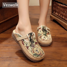 Veowalk-Zapatillas planas de lino y algodón para mujer, zapatos cómodos y transpirables, hechos a mano, con bordado de oso, para verano 2024 - compra barato