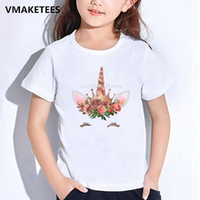 Детские летние футболки с коротким рукавом для девочек и мальчиков, милая детская футболка с мультяшным принтом с лицом единорога, Забавная детская одежда HKP5177 2024 - купить недорого