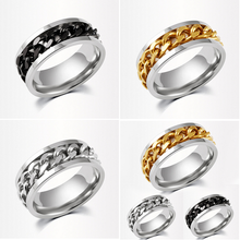 Wholesale 30pcs mix gold/black/silver color Men's stainless steel chain spinner elegant Jewelry decoration finger Ring luxury 2024 - buy cheap