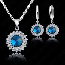 Pure 925 Sterling Silver With Cubic Zircon Sun Flower Pendant Necklace+Lever Back Earring Woman Party Jewelry Sets 2024 - buy cheap