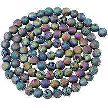 TUMBEELLUWA-Cuentas sueltas de cristal de cuarzo, cuentas de arco iris Aura recubiertas de titanio Druzy Geode, para fabricación de joyas, 8mm redondas de 15" 2024 - compra barato