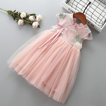 Vestido de princesa infantil feminino, vestido de verão com laço para bebês e meninas cheongsam vestidos de aniversário para 2-7 anos roupas para crianças 2024 - compre barato