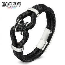 XiongHang 2018 Fashion Black Braid Woven Leather Bracelet Titanium Stainless Steel Bracelet Men Bangle Men Jewelry Vintage Gift 2024 - buy cheap