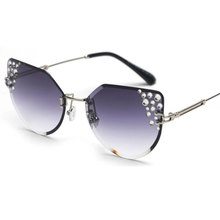 Rhinestone Cat Eye Sunglasses Women Fashion Luxury Deisgner High Quality Metal Rimless Sunglasses Female Vintage Shades Glasses 2024 - buy cheap