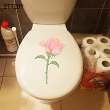 ZTTZDY 15*23.4CM Romantic Pink Rose Cartoon Toilet Sticker Home Wall Decal Decor T2-0582 2024 - buy cheap
