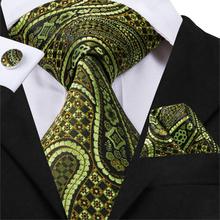 Hi-Tie-corbatas de estilo clásico de lujo para hombre, conjunto de corbata pañuelo gemelos de Seda verde, Jacquard, para fiesta de negocios, novedad de otoño 2024 - compra barato