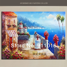 top skill high quality handmade seascape decoration Handicrafts Art oil painting on canvas mediterranean scenery 2024 - buy cheap