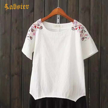 2019 Women's Summer Cotton Linen Tops Loose Casual T shirt Embroidery Short-Sleeved Women Clothing XZ463 2024 - compre barato