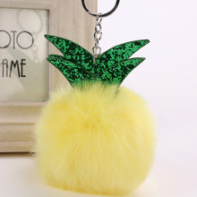 Fluffy Rabbit Fur Ball Pom Pom Pineapple Keychain Female Pompom Bunny Fur Key Chain Key Holder Women Bag Car Charm Trinket Gift 2024 - buy cheap