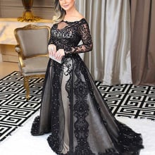 Modest Black Lace Evening Gowns Long Sleeves Bateau Neck Arabic Women Formal Dress Abendkleider Vestido largo Prom Party Gowns 2024 - buy cheap