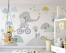 Beibehang-papel tapiz 3d ecológico de tamaño personalizado, bonito elefante, bicicleta, hámster, nube, fondo para niños, papel de pared, decoración del hogar 2024 - compra barato