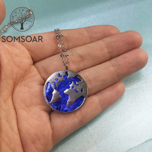 Somsoar Jewelry 2.5cm Leather World Map Pendant with Royalblue PU Leather Slice Stainless steel Necklace wholesale 10pcs/lot 2024 - buy cheap