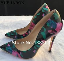 YUE JABON sexy pointed toe ladies green flowers printing high heels women pumps shoes party wedding zapatos mujer sapato femin 2024 - buy cheap