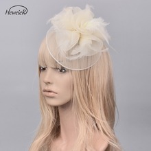 Headwear Hairpiece Headdress Mesh Net Feather Cocktail Party Wedding Bride Fascinator Hats Ivory Color Women Ladies Hair Clip 2024 - buy cheap