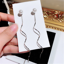 NAWEILY Lrregular Fringed Long Earrings Simulated Pearl Earrings Simple Dual Use Dangle Earring For Women 2024 - buy cheap