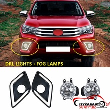 CITYCARAUTO LED DRL LIGHTS DAY LIGHTS WITH YELLOW TURNING SIGNAL FEATURES+FOG LAMPS WITH SWITCH FIT FOR HILUX REVO PICKUP CAR 2024 - buy cheap
