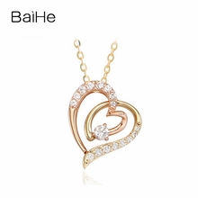 Baihe colares com pingente de diamante femininos, ouro rosê amarelo 18k 0.21ct de diamante natural para festa, joias finas de casamento, coração 2024 - compre barato