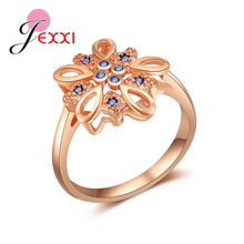 Female Women Rose Gold Band Ring with Luxury Clear Blue Cubic Zircon Vintage Wedding Promise Engagement Bridal Jewelry 2024 - buy cheap