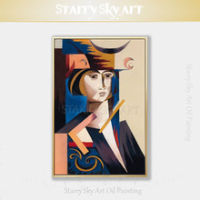 Excelente artista pintura a óleo de alta qualidade, pintura abstrata de alta qualidade em tela, figura de mulher abstrata com chapéu, pintura a óleo 2024 - compre barato
