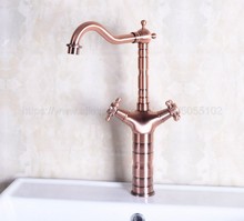 Antique Red Copper Bathroom Sink Faucet 360 Degree Swivel Spout Double Cross Handle Bath kitchen Mixer Taps znf127 2024 - buy cheap