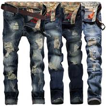 Hole Metrosexual Straight Destroyed Jeans Brand Casual Slim Ripped Jeans Homme Retro Men's Trousers Denim High Quality Cotton 2024 - buy cheap