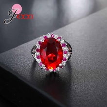 Simple Oval Red Austrian Crystal 925 Sterling Silver Engagement Rings For Lady Cubic Zircon Bridal Wedding Ring Women Gift 2024 - buy cheap