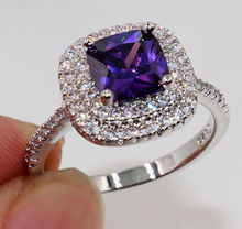 Size 5-11 Cushion Cut Luxury Jewelry 925 Sterling Silver Pave Setting Purple AAA CZ Zirconia Party Wedding Women Band Rings Gift 2024 - buy cheap