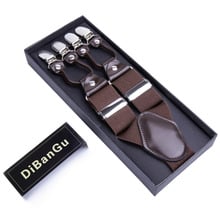 DiBanGu New Men's Leather 6 Clips Brown Solid Braces 3.5cm Width Suspenders/Suspensorio For Male Adjustable Belt Straps JZ-011 2024 - buy cheap