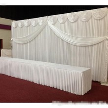 3X6M Gold and white wedding backdrop curtain ice silk stage background curtain with swag for event party 2024 - buy cheap