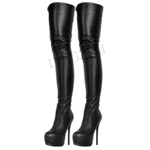 LAIGZEM Women Thigh High Boots Faux Leather Stiletto Heels Boots Long Zipper Crotch Party Shoes Botines Mujer Big Size 34-52 2024 - buy cheap