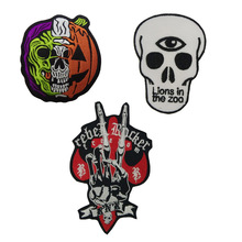 Individual Creative Pumpkin skull Badges Punk Patch Rock Band Skull Patch Biker Iron On Cheap Embroidered victory sign Patches 2024 - buy cheap