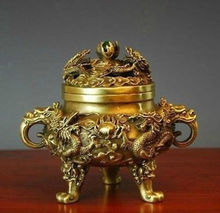 Exquisite Collectible Chinese Brass Dragons Incense Burner 2024 - buy cheap