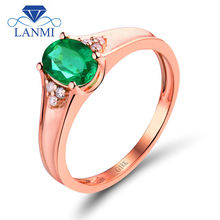 Oval 5x7mm 18K Rose Gold Diamond Emerald Ring For Women Natural Gemstone Engagement Fine Jewelry WU262 2024 - buy cheap