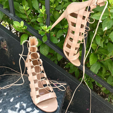 Nude Cross-Tied Stilettos Gladiator Sandals Woman High Thin Heels Lace Up Zipper Ladies Party Shoes Big Size 33 39 Fashion 2019 2024 - buy cheap