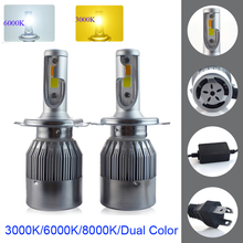 Bombillas antiniebla de doble Color, faros LED COB de 8000LM, blanco, ámbar, Hi/Lo, H7, H11, H4, para 3000K, 4300K, 6000K 2024 - compra barato