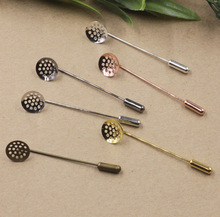 10pcs/lot 12mm round blank tray vintage copper 5 colors plated 50mm long brooch pin base settings diy jewelry 2024 - buy cheap