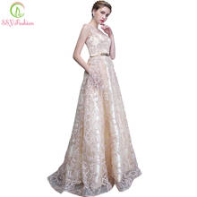 SSYFashion New Evening Dress Elegant Banquet Champagne Lace Sleeveless Floor-length Long Party Formal Gown Custom Robe De Soiree 2024 - buy cheap